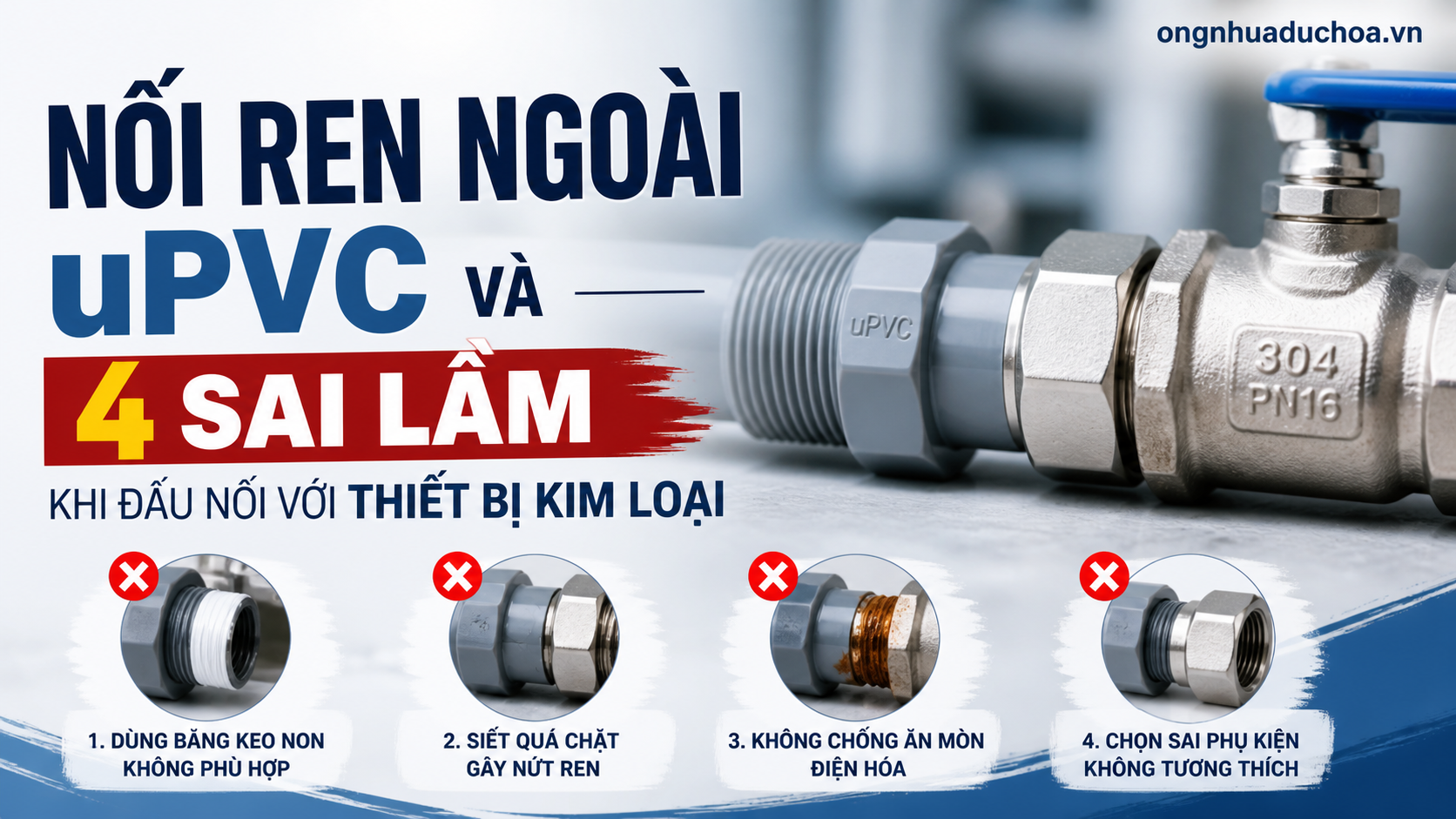Nối Ren Ngoài uPVC Và 4 Sai Lầm Khi Đấu Nối Với Thiết Bị Kim Loại
