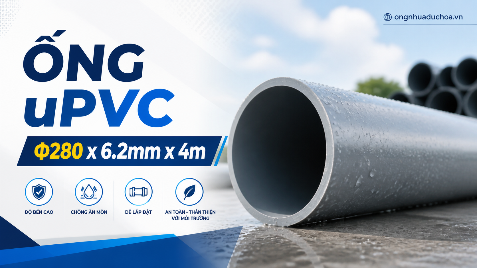 Ống uPVC Φ280 x 6.2mm x 4m