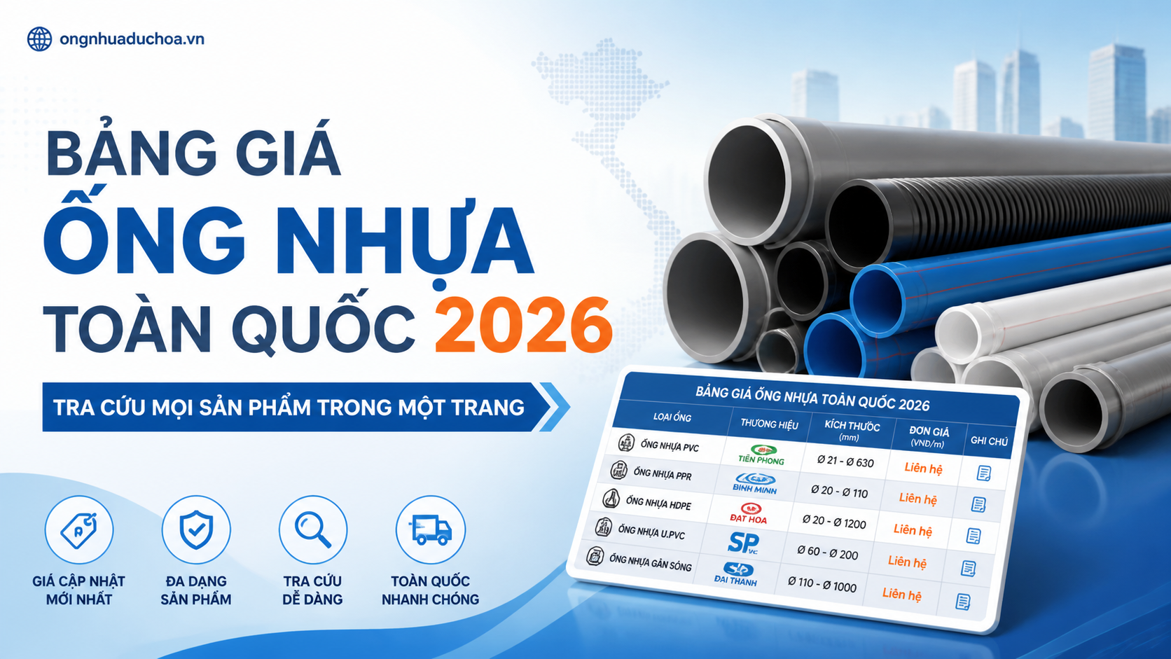Bảng Giá Ống Nhựa Toàn Quốc 2026: Tra Cứu Mọi Sản Phẩm Trong Một Trang