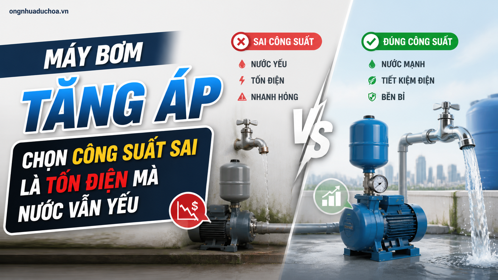 Máy Bơm Tăng Áp: Chọn Công Suất Sai Là Tốn Điện Mà Nước Vẫn Yếu